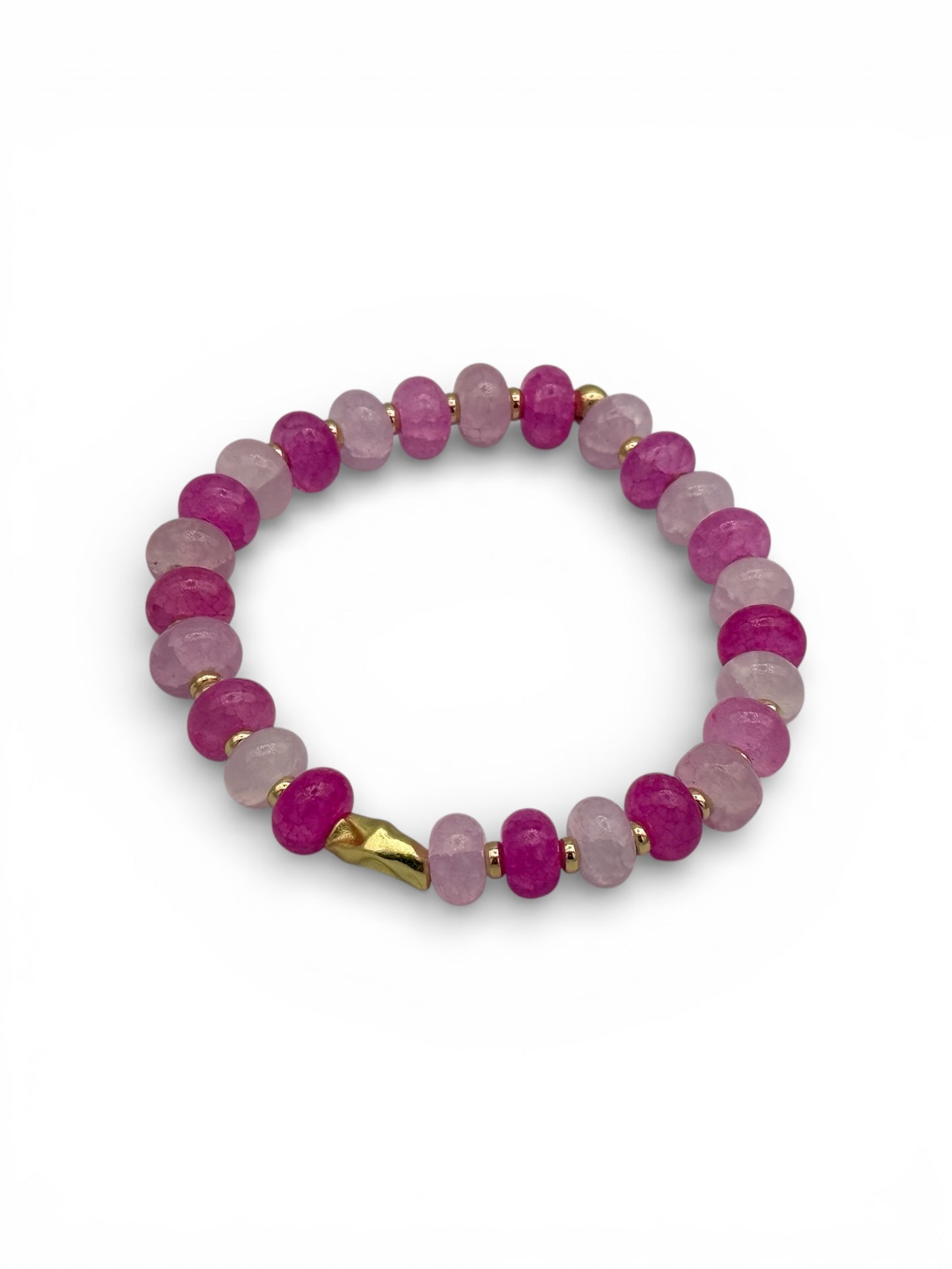 Pink Jade & Gold Filled Beaded Bracelet